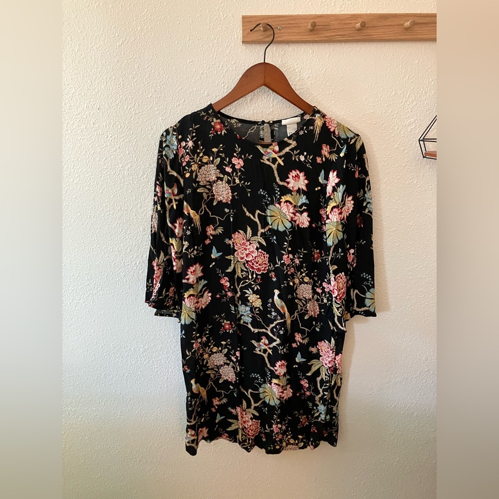 H&M Black Floral Long Sleeve Dress